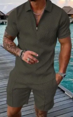 Men's Casual Short Sleeve Lapel Shirt And  Shorts Set