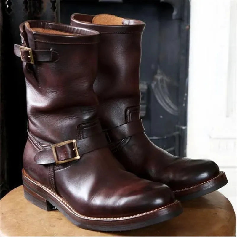 Low Heeled Round Toe Mid Tube Men's Boots