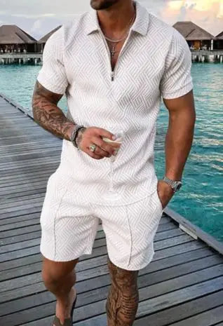 Men's Casual Short Sleeve Lapel Shirt And  Shorts Set