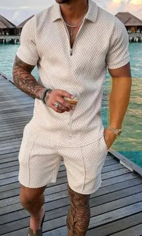 Men's Casual Short Sleeve Lapel Shirt And  Shorts Set